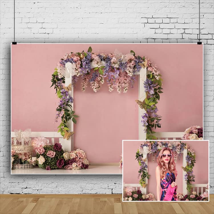 DASHAN 8x6ft Polyester Pink Arch Flower Backdrop for Girl Princess Birthday Cake Smash Photo Backdrop Garland Floral Backdrop Baby Shower Backdrop Wedding Bridal Backdrop Photo Props - Image 3